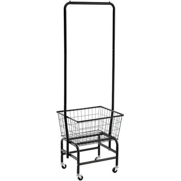 Laundry Cart with Clothes Rack, Rolling Laundry Butler with Wire Storage Rack，Black