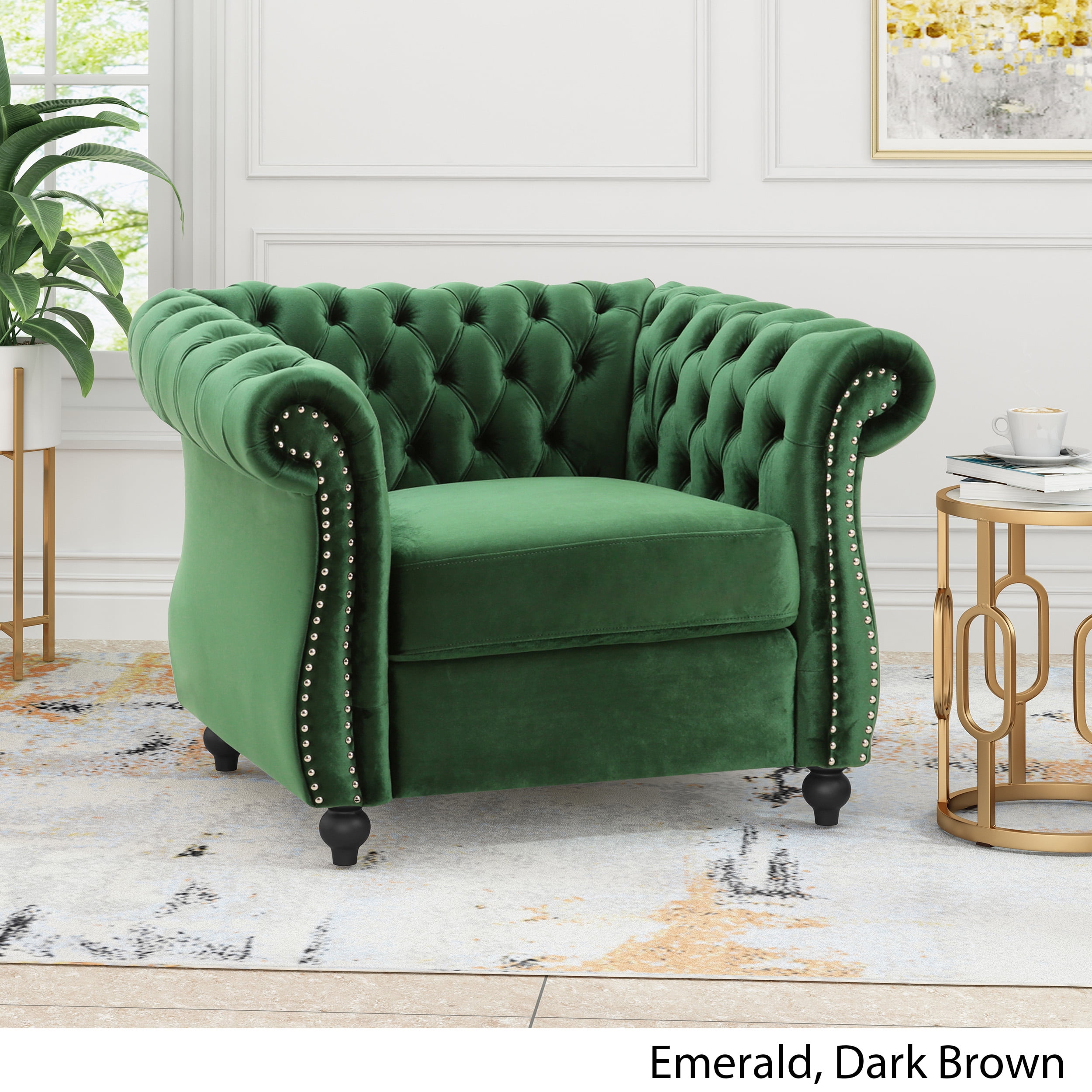 Galilea Chesterfield Velvet Club Chair Emerald Walmart Com Walmart Com