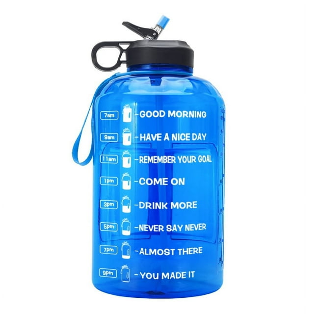 Botella de agua motivacional de 64 oz/medio galón Jarra de agua deportiva sin BPA a prueba de fugas con marcador de tiempo para garantizar que beba suficiente agua