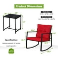 thumbnail image 6 of SUNCROWN 3 Piece Outdoor Rocking Bistro Set Black Wicker Furniture Porch Chairs Conversation Sets with Glass Coffee Table, Red, 6 of 16