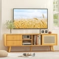 thumbnail image 2 of Costway Bamboo TV Stand Console Table with PE Rattan  Door & 2 Drawers for TV up to 65'' Natural, 2 of 10