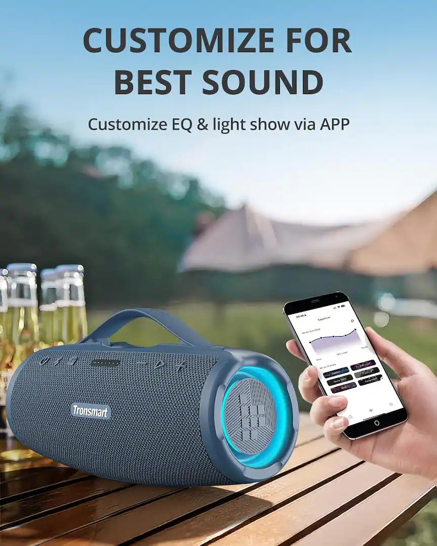 Tronsmart Mirtune S100 50W Portable Bluetooth Speaker, Deep Bass SoundPulse, 20H Playtime, IPX7 Waterproof Wireless Speaker with Power Bank, Dual Tweeters, TWS Pairing, App EQ, Outdoor Party Speaker