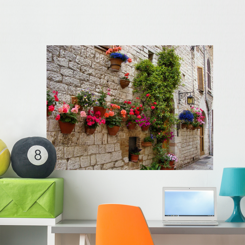 Colorful Flowers Lining Medieval Wall Mural by Wallmonkeys Peel and ...