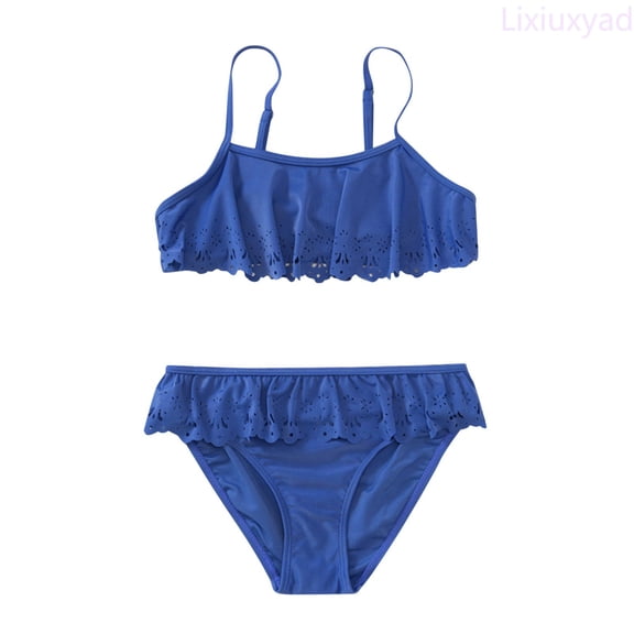 Lixiuxyad Toddler Girl 2 Piece Swimsuit Sport Soild High Waist Bikini Set Swimwear Bathing Suit,2 Piece Bikini Set Sizes 8-9 Years Blue