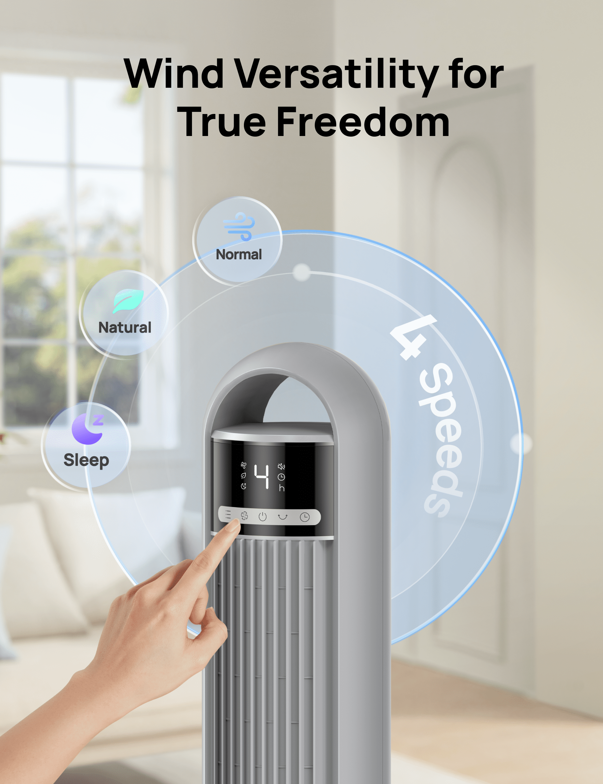 Dreo Tower Fan for Bedroom, 90° Oscillating Standing Fans for Room with 4 Speeds, 3 Modes, 28dB Quiet for Sleep, 25ft/s Velocity, 8H Timer, Remote, Living Room, Office, Home, Black, TF117