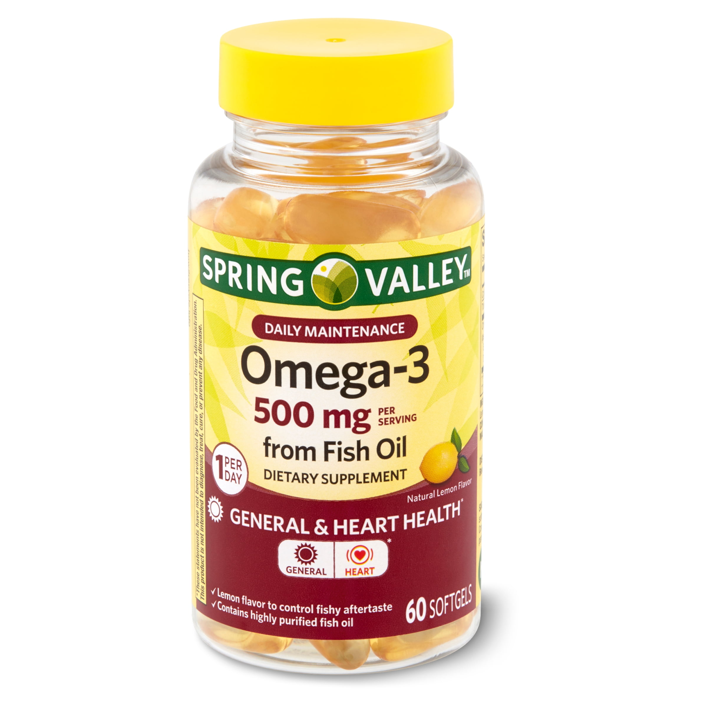Spring Valley Omega-3 Fish Oil† Softgels, 500 mg, 60 Count