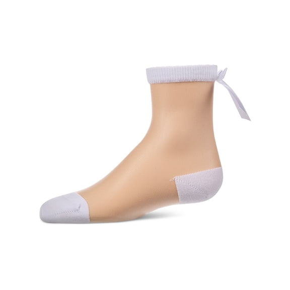 MeMoi Women's Silky-Sheer Cotton-Rich Crew Sock with Satin Bow - Girls - Female, 4, Winter White