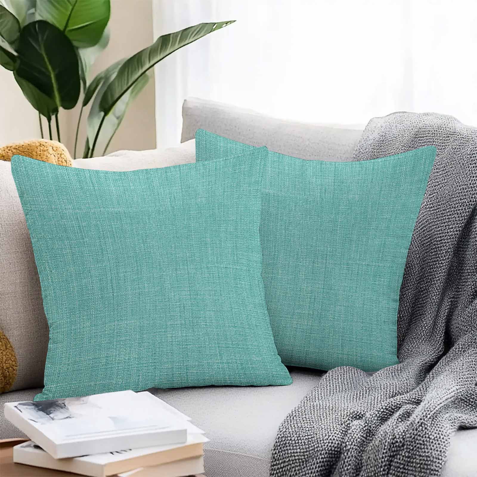 Teal Throw Pillow Covers 20x20 Inch Set of 2, Farmhouse Burlap Solid Green Color Modern Linen Texture Waterproof Outdoor Pillow Covers, Decorative Cushion Pillowcases for Couch, Sofa, Bed, Patio