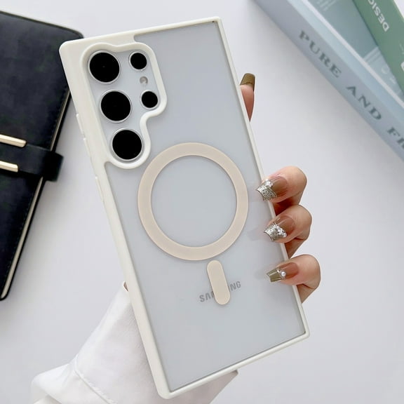 Jiahe Cover for Samsung Galaxy S23 Ultra, Compatible with MagSafe Case,Slim Shockproof TPU Bumper Anti-Scratch Acrylic Matte Transparent Case Cover, white