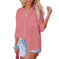 thumbnail image 1 of Pompotops Woman's Solid Color Chiffon Stripe Single Breasted Casual Shirt, 1 of 6