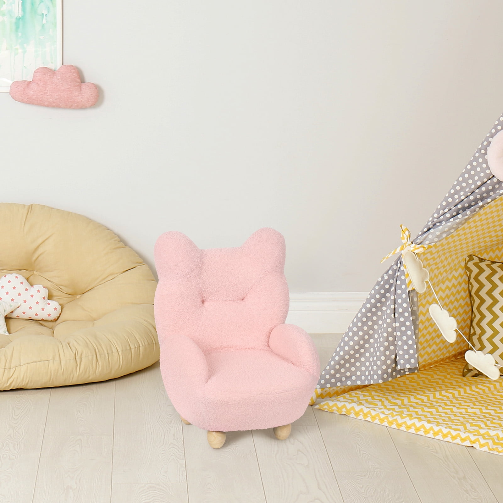 Oumilen Plush Bear Indoor Accent Chair for Kids, Light Pink