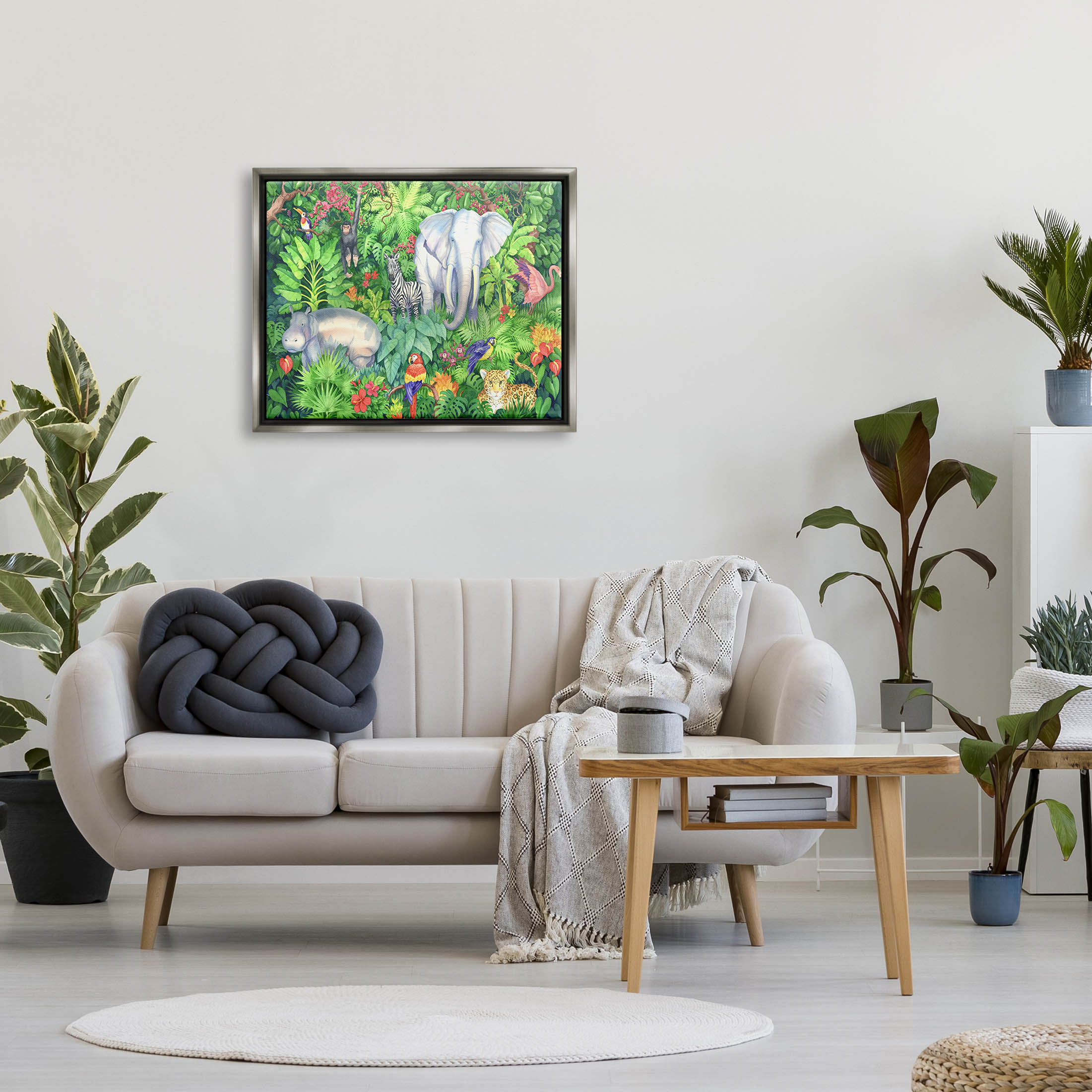 Stupell Industries Detailed Safari Animal Jungle Painting Luster Gray Floating Framed Canvas Print Wall Art, Design by Paul Brent