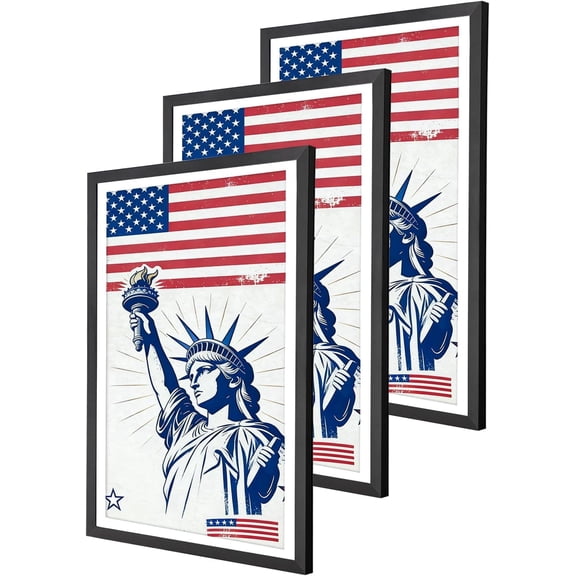 KCRasan 22.375x34 Poster Frames with Mat 3 Pack, Wood Black Picture Frame with Acrylic Glass, Wall Display for Vertical Home Decor Movie Posters, Modern Style