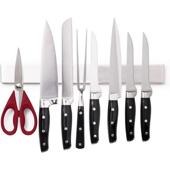 Stainless Steel Magnetic Knife Holder, Heavy Duty Magnet Strip for Knives, Wall or Refrigerator Mounted Bar, Easy Install Rack, Securely Store and Organize Kitchen, 10 Inch