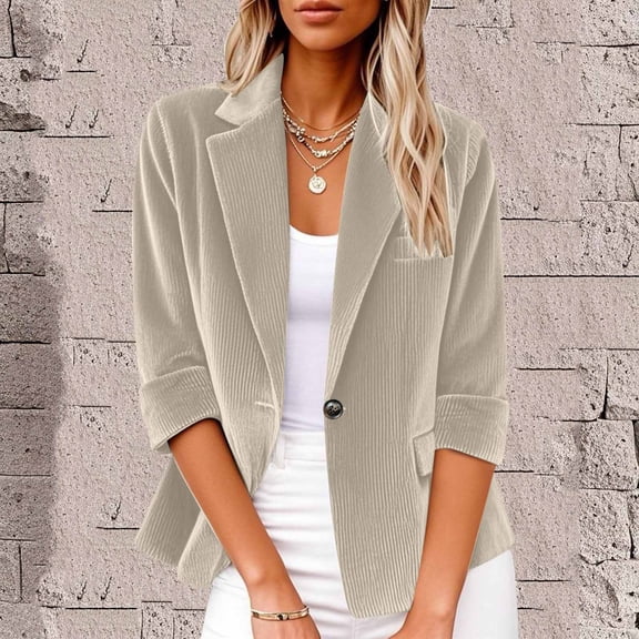 Busydd Womens Suit Jackets Trendy Solid Color 3/4 Length Sleeve Cotton Suit Blazers for Women Lapel Button Business formal Jackets for Women with Pockets XL