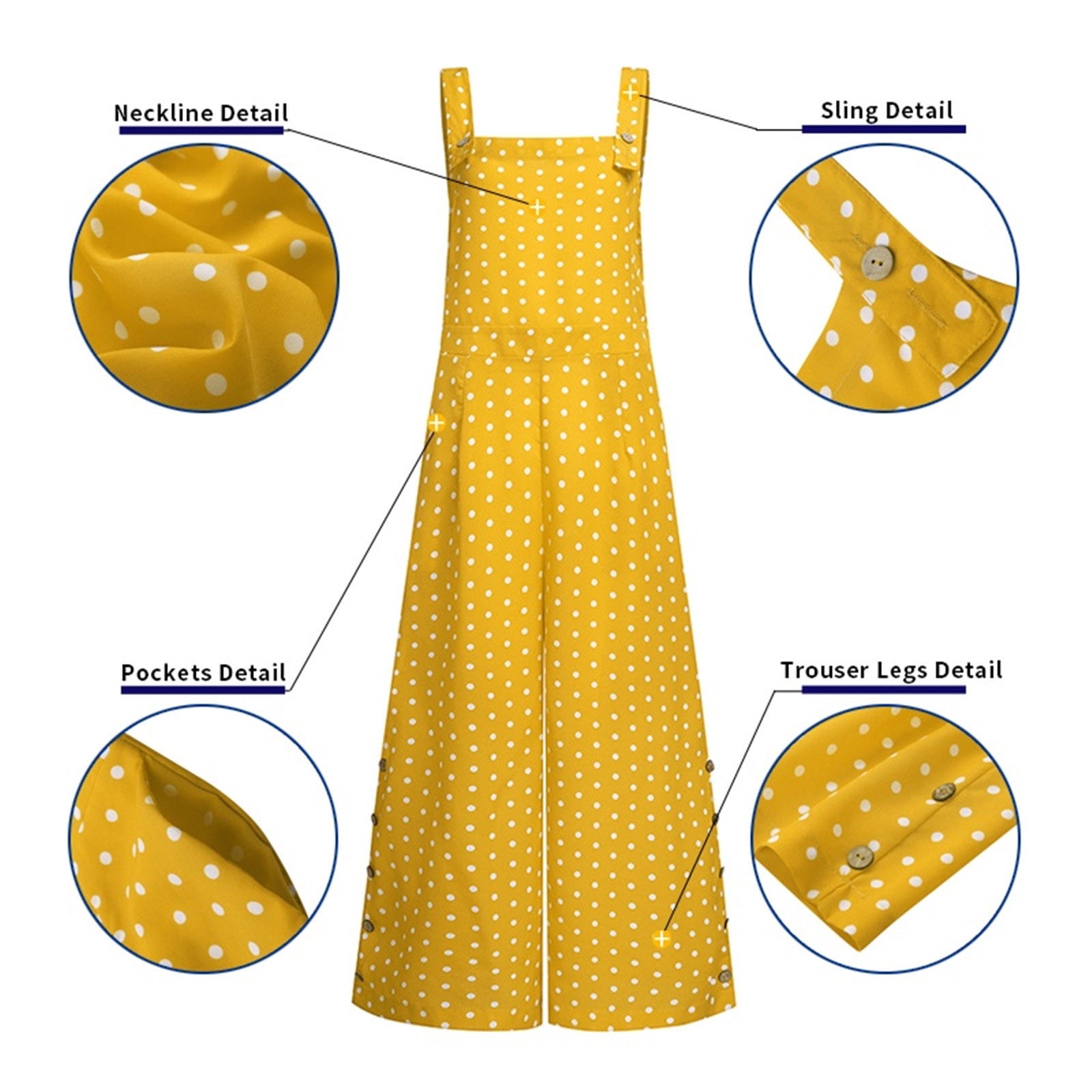 Salopette Femme à Pois CGGMVCG | Pantalon Jambes Larges Sans Manches - Style Décontracté