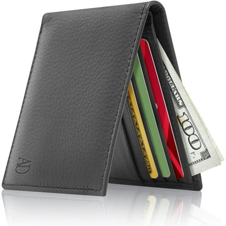 Slim Leather Bifold Wallets For Men - Minimalist Small Thin Mens Wallet RFID Blocking Card Holder ID Window Gifts For