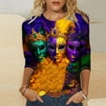 thumbnail image 2 of Feancey 3/4 Sleeve Graphic T Shirts for Women Mardi Gras Casual Crewneck Party Tops New Orleans Mask Print Loose Tunic Tees Novelty Parade Blouse Multicolor L, 2 of 6