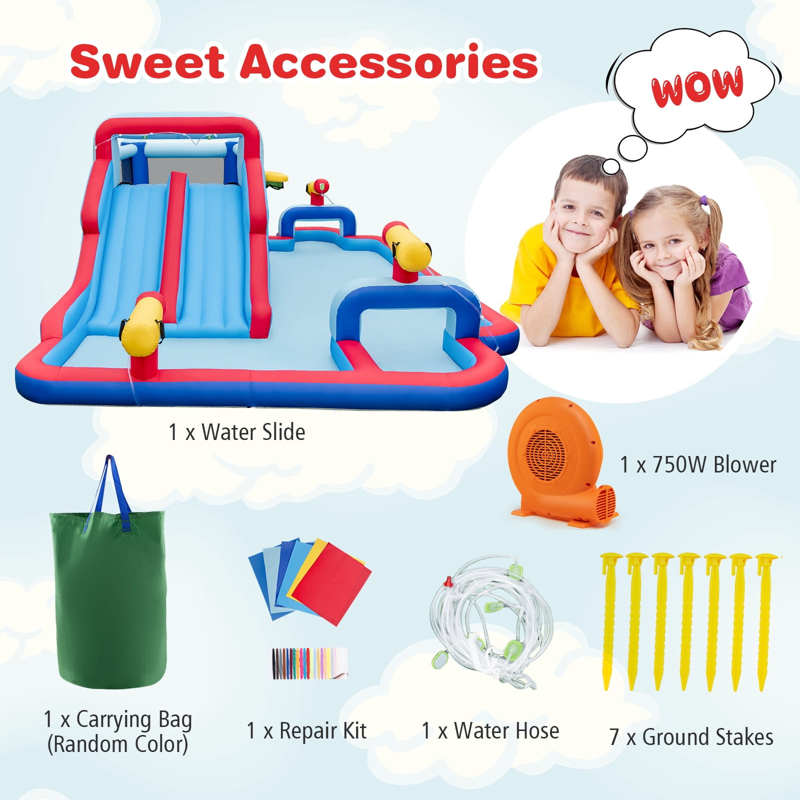 Infans Inflatable Water Slide Park Kids Bounce House Climbing Jumping with 750W Blower