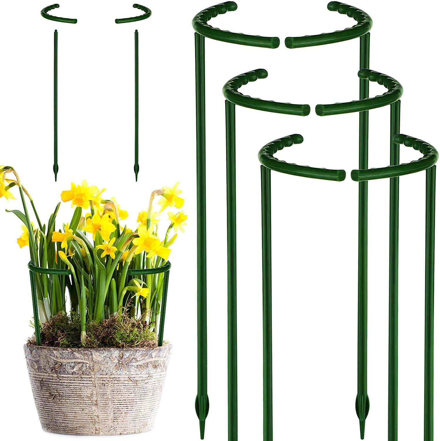 10, 5.7 x 5.9 Inch Plant Support Garden Flower Support Stake Half Round Plant Support Ring Plastic Plant Cage Holder Flower Pot Climbing Trellis for Small Plant Flower Vegetable 