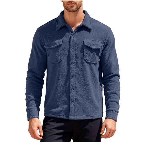 Mens Shirts Under $10 Men's Polar Fleece Shirt Jacket Long Sleeve Casual Button Down Shirts Shacket with Pockets