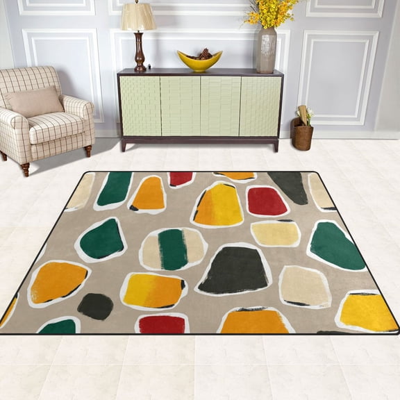 Colorful Stone Patterns 63''x48'' Plush Memory Foam Bath Mat, Soft, Absorbent, Non Slip, Durable