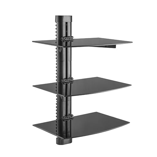 Impact Mounts Triple Glass Height Adjustable AV Component Shelf Wall Mount DVD Game Cable Box