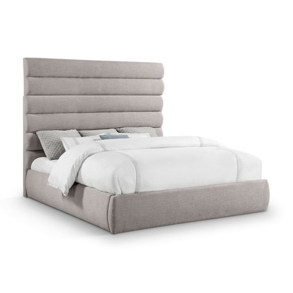 Meridian Furniture Adam Taupe Linen Textured Fabric King Bed