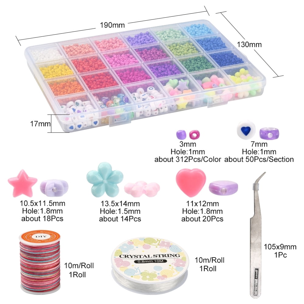 1set color Bracelet Making Kit Including Glass Seed Beads Heart and Letter Pattern & Flower & Star Acrylic Beads Tweezers Mixed color Glass Seed Beads: 5616pcs/box