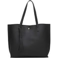 thumbnail image 1 of Bolso de hombro tipo tote de piel sintética suave para mujer, bolso de mano con borlas de gran capacidad, 1 of 7