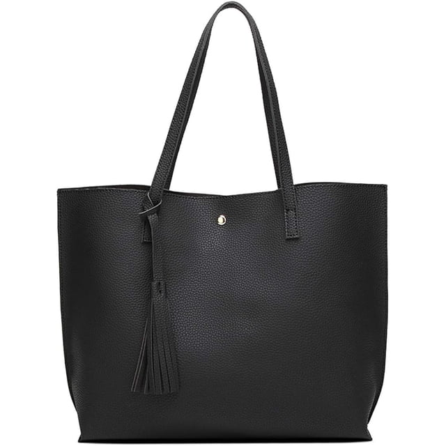 Bolso de hombro tipo tote de piel sintética suave para mujer, bolso de mano con borlas de gran capacidad