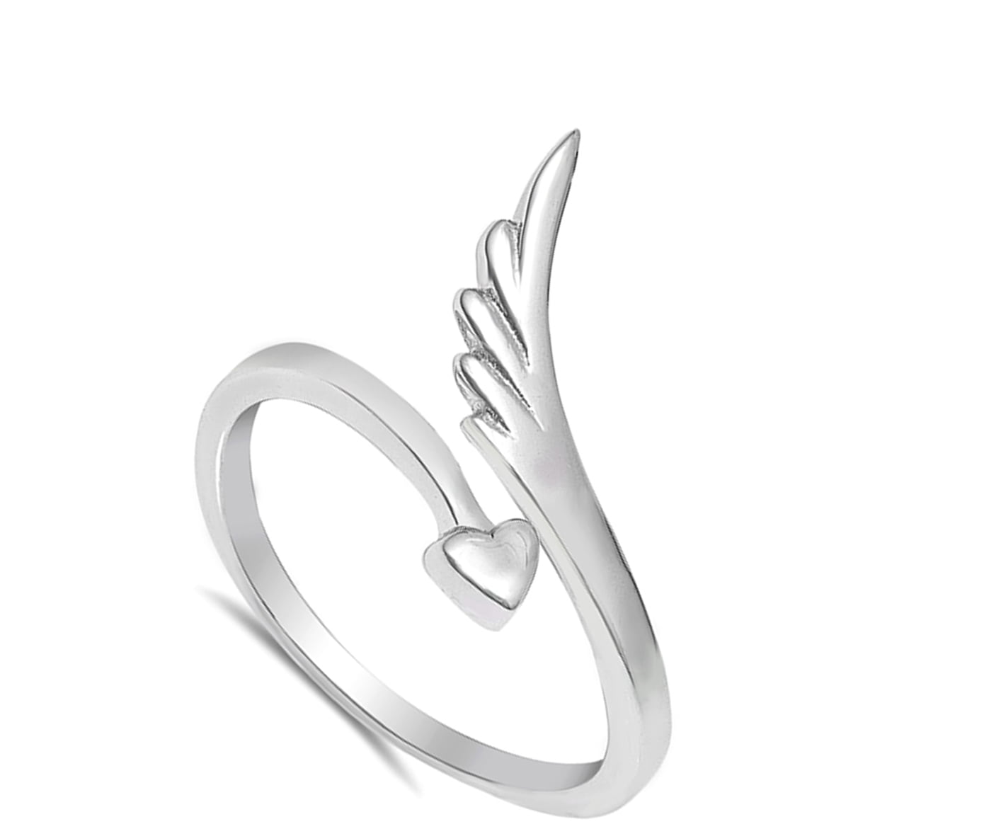 Wing Heart Promise Arrow Open Cute Ring New .925 Sterling Silver Band Sizes 4-10