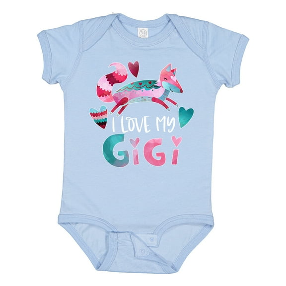 Inktastic I Love My Gigi Pink and Blue Fox with Hearts Boys or Girls Baby Bodysuit