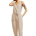 thumbnail image 4 of Women Casual Jumpsuit Sleeveless V Neck Wrap Tie Waist Elegant 1 Piece Outfit for Party Club Wedding Leisure Outdoor Apricot XL, 4 of 6