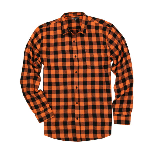 WEUTHEY - Men's Long Sleeve Button Down Flannel Shirt (Orange/Black ...
