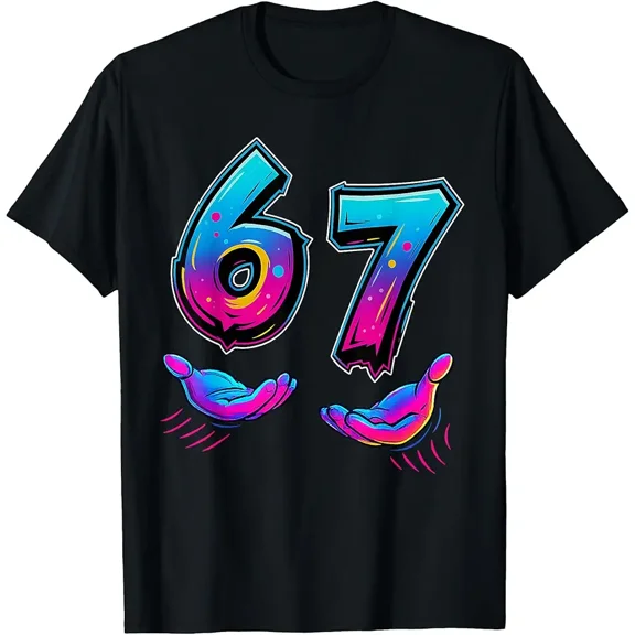 Funny 67 Six Seven Graphic Meme Gen Alpha Slang 6 7 Hands T-Shirt