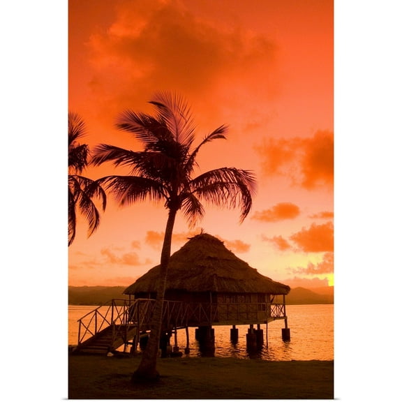 Great BIG Canvas | Rolled Richard Maschmeyer Poster Print entitled Panama, San Blas Islands, Yandup Island, Sunrise Over The Water Hut