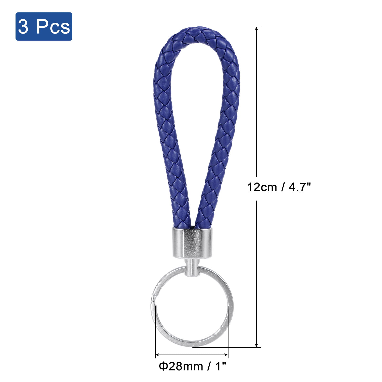 4pcs Blue Woven Leather Fob D-Ring Buckle Keychain Key Ring Holder Swivel  Clip