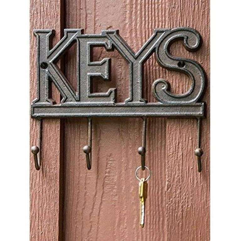 Comfify Wall Mounted, Rustic Western Cast Iron, Decorative Key Organizer/ Holder Rack with Screws, Anchors and 4 Hooks - 6x8 inches 