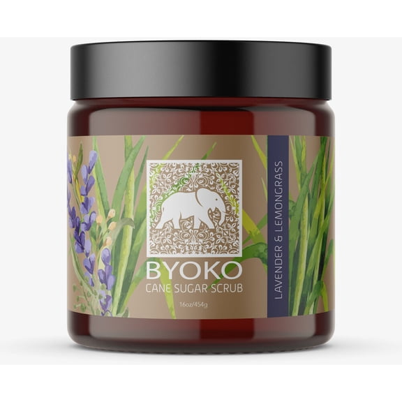 BYOKO Natural Lavender Lemongrass Sugar Scrub, Exfoliating Body Scrub 16oz.