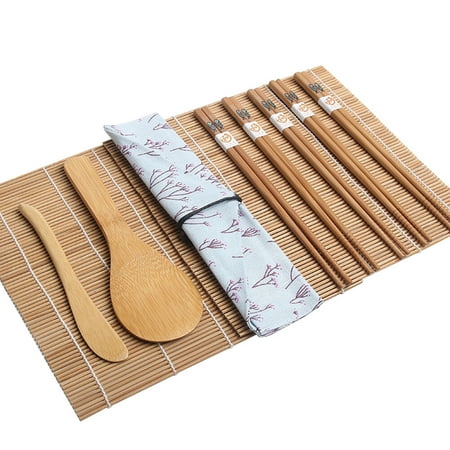 

NUOLUX 15pcs Bamboo Sushi Making Kit Includes 2 Sushi Rolling Mats 1 Towl 1 Rice Paddle 1 Rice Spreader 5 Pairs Chopsticks