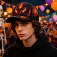 thumbnail image 4 of Gothic Flame Baseball Cap, Adjustable Curved Bill Hat, Spooky Party Accessory for Men Women, Black Fire Embroidered Cap, Alternative Streetwear​, Red, 4 of 5