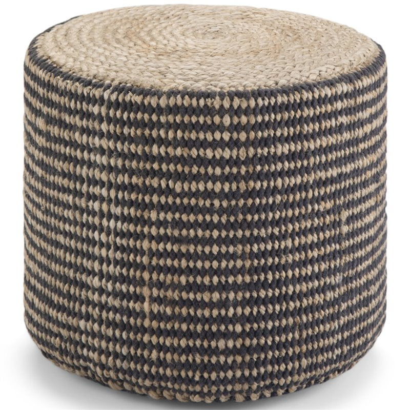 Simpli Home Larissa Braided Cotton and Jute Round Ottoman in Natural