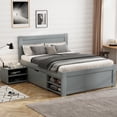 thumbnail image 3 of Twin Bed with Storage Drawer, Solid Wood Platform Bed with 2-in-1 Convertible Night Stand-2 Shelves, No Box Spring Needed, Easy Assembly, Gray, 3 of 8
