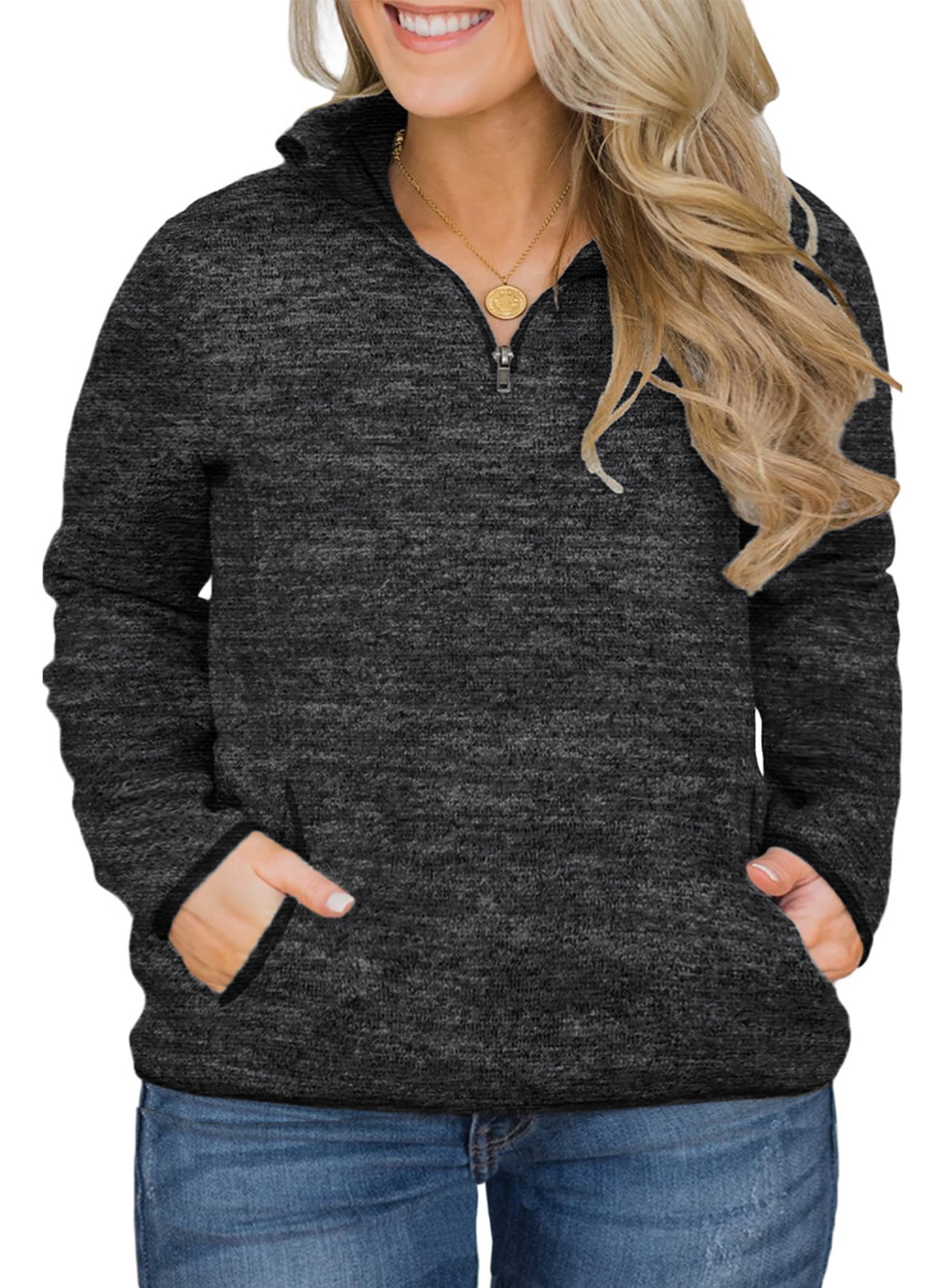 SHEWIN Womens Plus Size Hoodies Sweatshirts Turn Down Collar Zipper