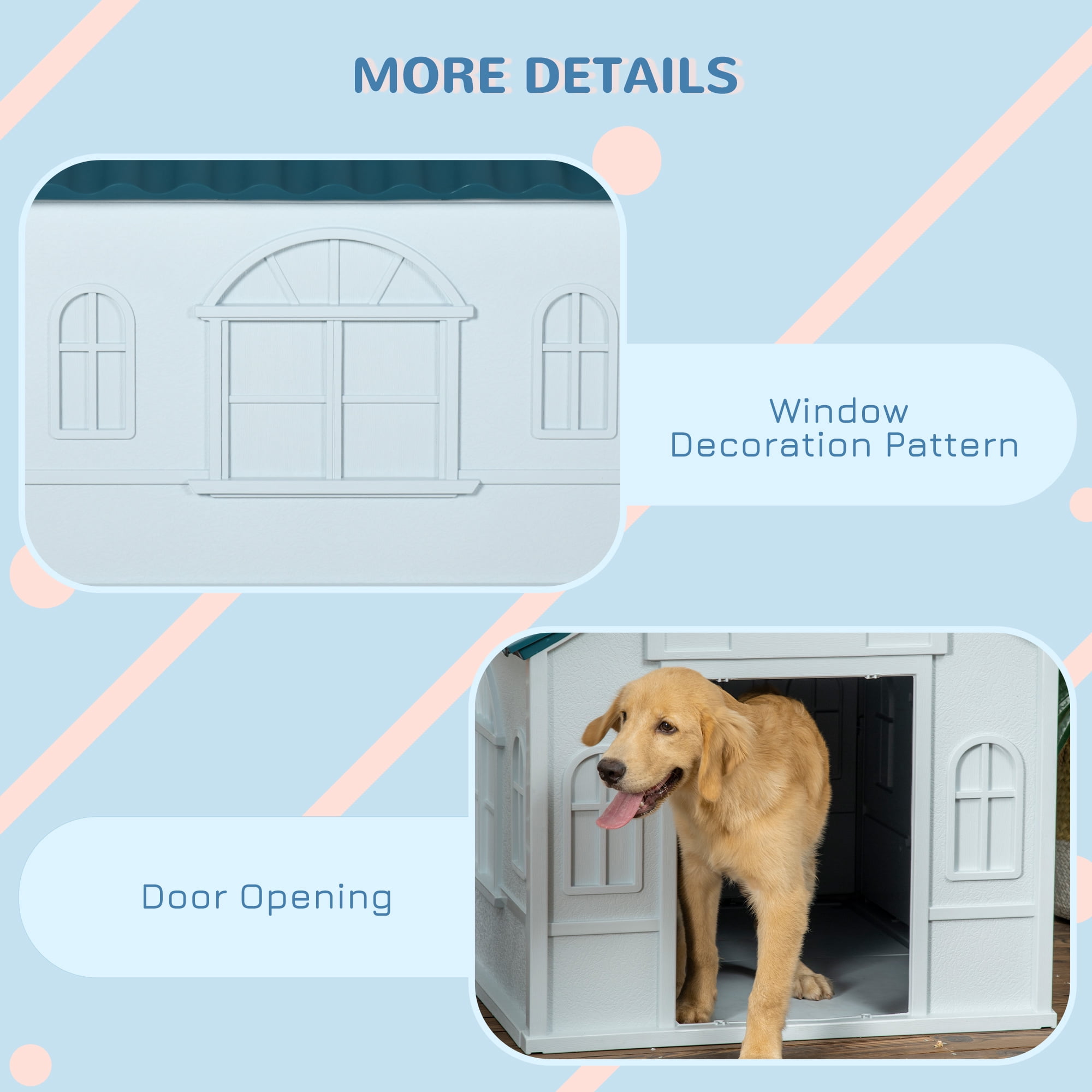 LINJH Water Resistant Plastic Dog House Puppy Shelter for Indoor Outdoor-25.5" x 29.75" x 24.75"-Blue
