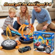 KNMDU Race Car Track Set Toy Stunt Racing Playset with 360° Loop Car Track for Kids Ages 3+ with Four 1:64 Scale Vehicles