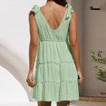 thumbnail image 4 of kamemir Womens Summer Casual V Neck Sleeveless Mini Dress 2024 Tie Shoulder Tiered Ruffle Swing A Line Short (Green,XL), 4 of 6