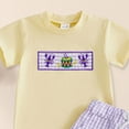 thumbnail image 4 of Xudanell Easter Baby Boy Outfit Truck Cross Short Sleeve T-shirt Plaid Shorts Set Toddler Little Boys Summer Clothes (Yellow, 12-18 Months), 4 of 4
