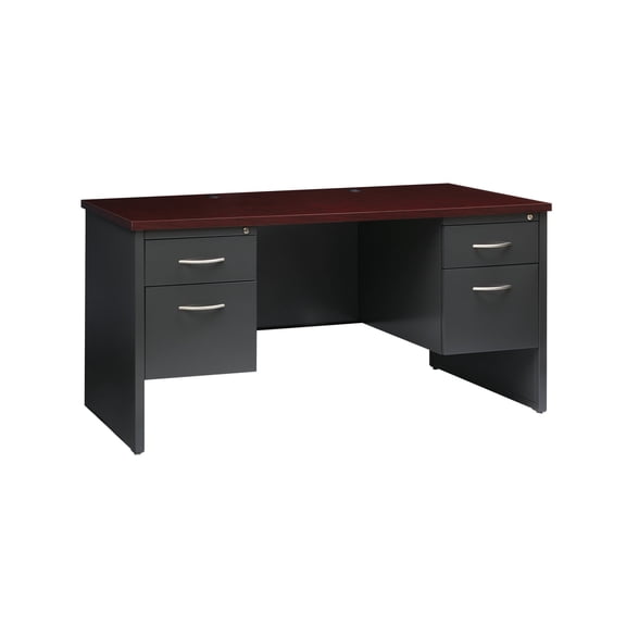 Hirsh Executive Office Modular Double Pedestal File Office Desk, 30" D x 60" W, Charcoal/Mahogany